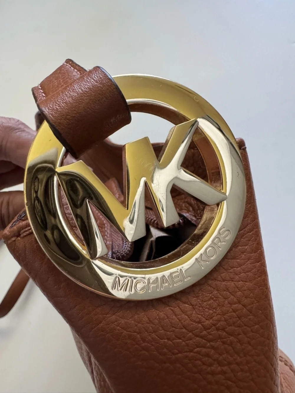 Michael Kors Cognac Leather Side Logo Gold Hardware Crossbody Bag